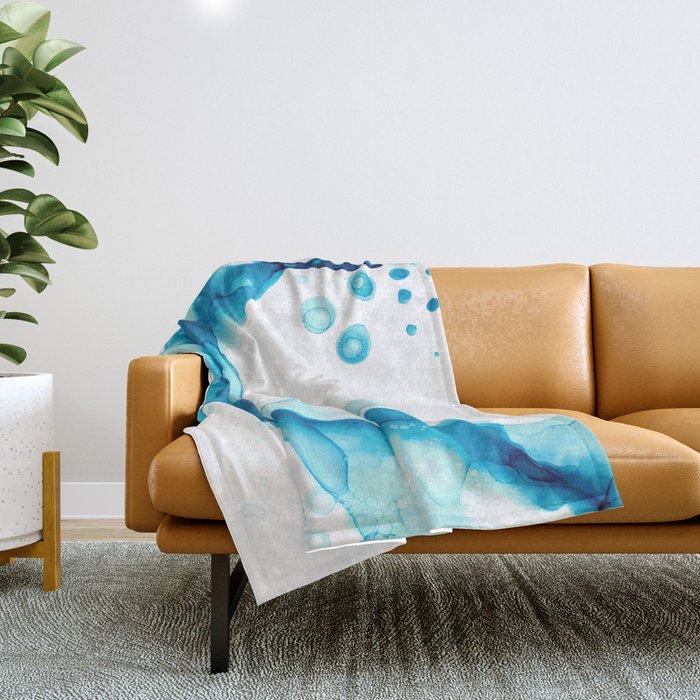 Blue Fluid Art Abstract 4422 Modern Alcohol Ink Painting by Herzart Throw Blanket