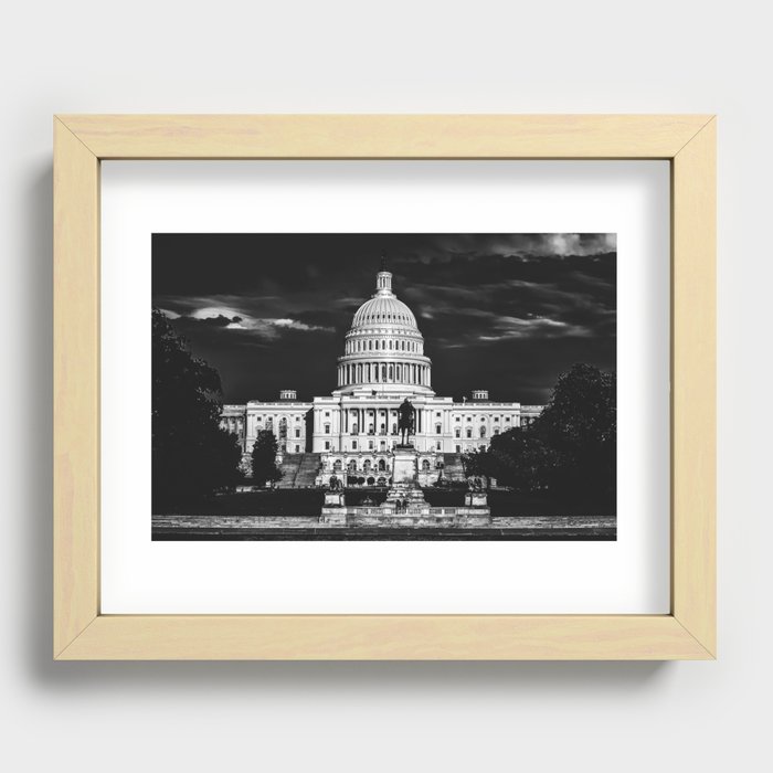 The United States Capitol building in Washington DC black and white Recessed Framed Print