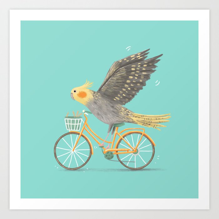 Cockatiel on a Bicycle Art Print