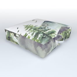 Mountain And Pine Trees Watercolor Outdoor Floor Cushion