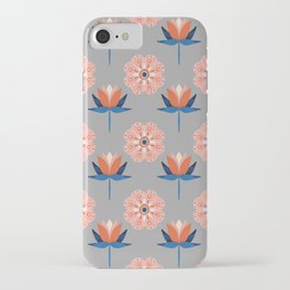 Pink and Orange Flowers Grey Pattern iPhone Case