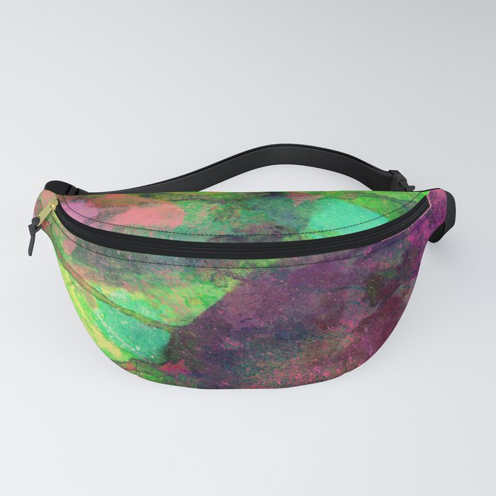 African Dye - Colorful Ink Paint Abstract Ethnic Tribal Organic Shape Art Magenta Green Fanny Pack