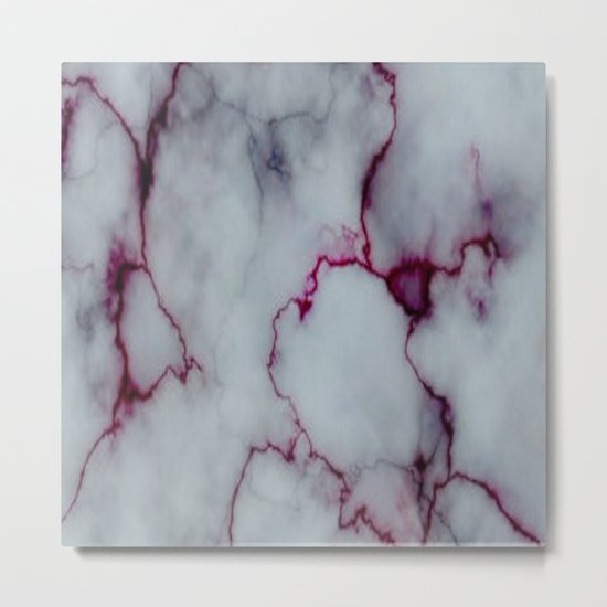 White with Maroon Marbling Metal Print