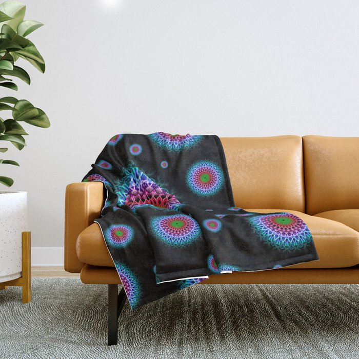 Mandala pattern in blue, red and green colours Throw Blanket