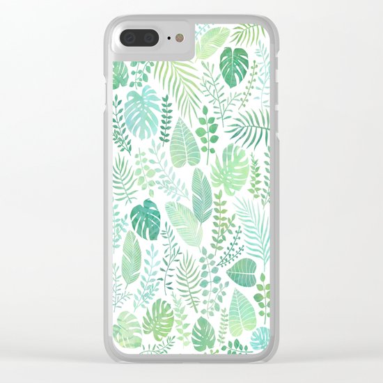 Green tropical leaves pattern Clear iPhone Case