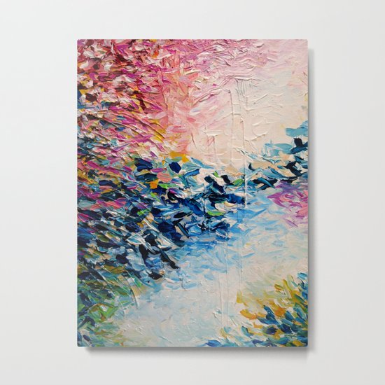 PARADISE DREAMING Colorful Pastel Abstract Art Painting Textural Pink Blue Tropical Brushstrokes Metal Print