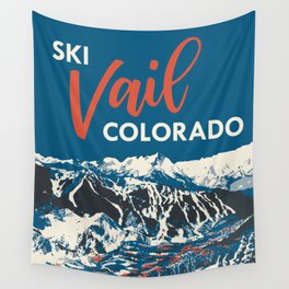 Vintage Vail Ski Poster Blue Wall Tapestry