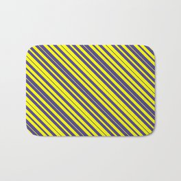 [ Thumbnail: Yellow & Dark Slate Blue Colored Lines/Stripes Pattern Bath Mat ]