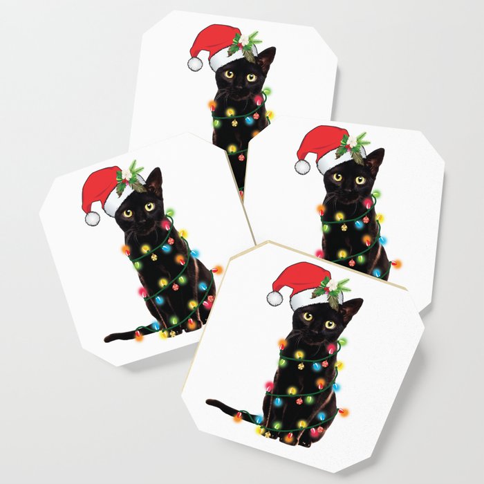 Santa Black Cat Tangled Up In Lights Christmas Santa Graphic