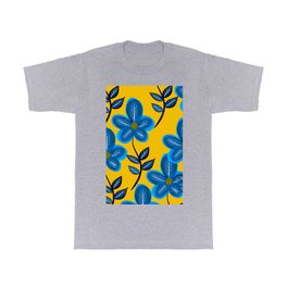 Blue Flowers and Yellow Pattern T Shirt