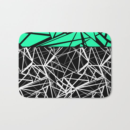 Black and white abstract geometric pattern with green insert . Bath Mat