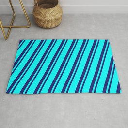 [ Thumbnail: Cyan & Midnight Blue Colored Striped/Lined Pattern Rug ]