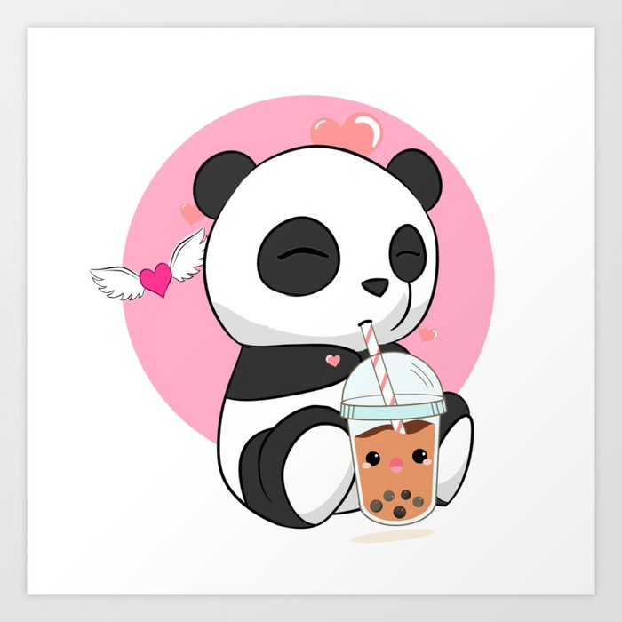 Kawaii Cute Panda With Heart Art Print