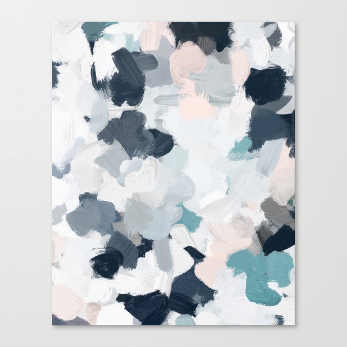 Navy Indigo Blue Blush Pink Gray Mint Abstract Air Clouds Art Sky