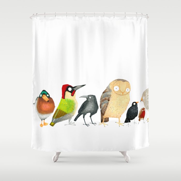 Woodland Bird Collection Shower Curtain, Woodland Shower Curtain