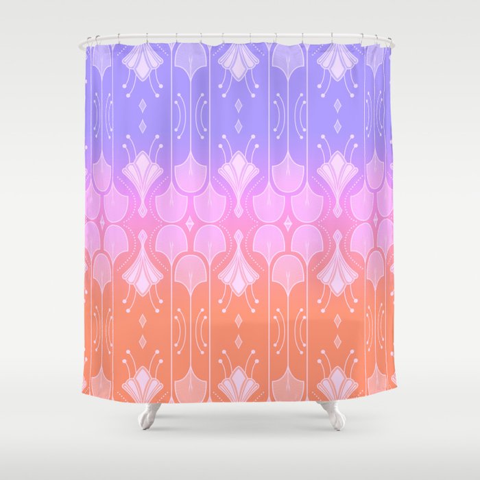 Art Deco Botanical Leaf Shapes Lavender Peach Ombre Gradient Shower Curtain