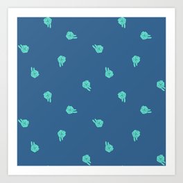 Cube Bunny Pattern - Blue Art Print