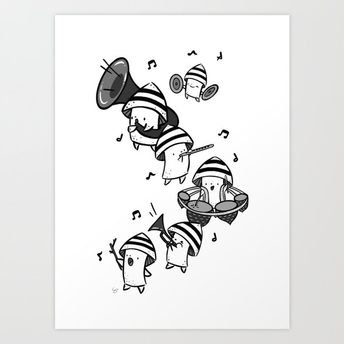 Little Mush Band - White Art Print