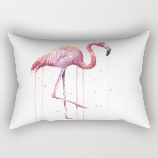 Pink Flamingo Portrait Watercolor Animals Birds | Facing Right Rectangular Pillow