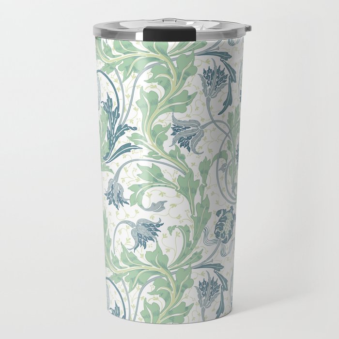 Walter Crane Teazle Mint Green Art Nouveau Floral Travel Mug