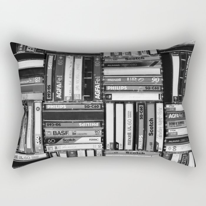 Music Cassette Stacks - Black and White - Something Nostalgic IV #decor #society6 #buyart Rectangular Pillow