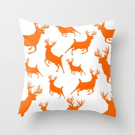 Deer Silhouette Pattern Hunt Blaze Orange Outdoors Rustic Country Throw Pillow