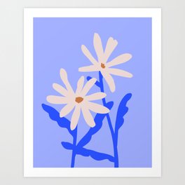 happy daisies | abstract mid-century flowers on azure blue Art Print