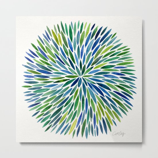 Watercolor Burst – Blue & Green Metal Print