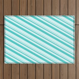 [ Thumbnail: Turquoise and Light Cyan Colored Lined/Striped Pattern Outdoor Rug ]