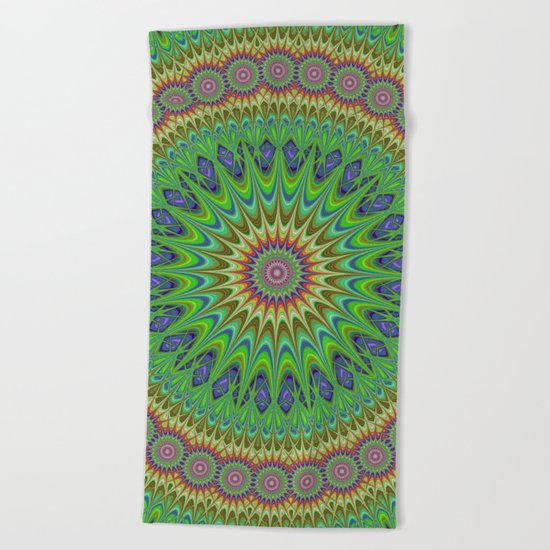 Spring star mandala Beach Towel