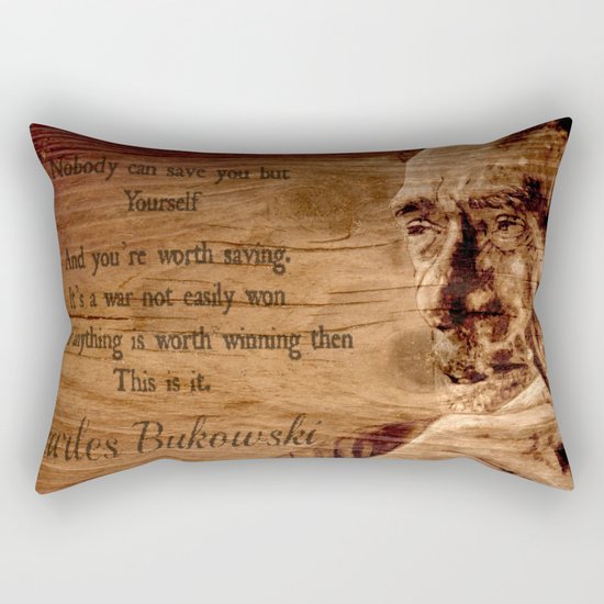 Charles Bukowski - wood - quote Rectangular Pillow