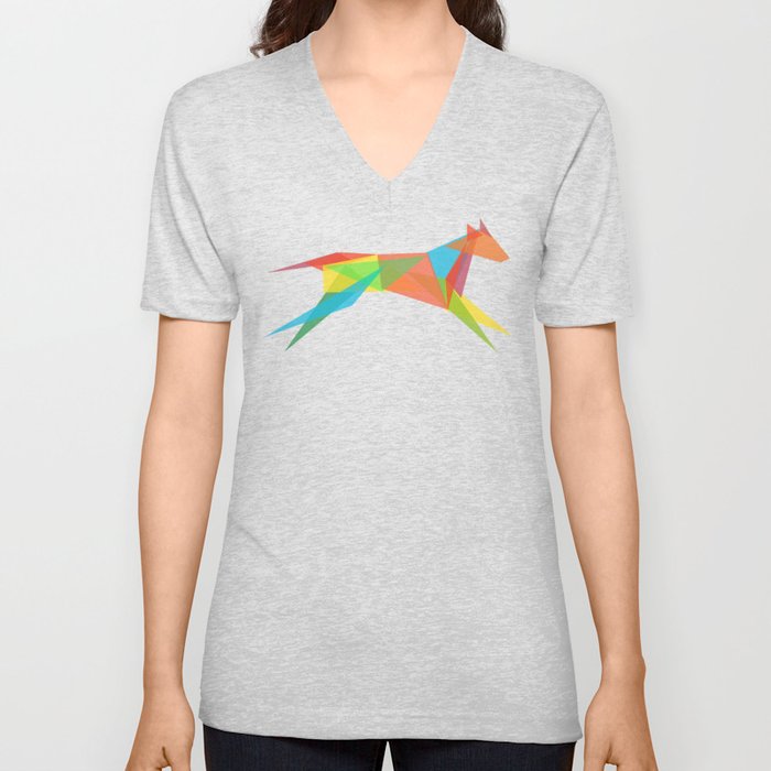 Fractal Geometric Dog V Neck T Shirt