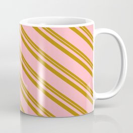 [ Thumbnail: Dark Goldenrod & Light Pink Colored Striped/Lined Pattern Coffee Mug ]