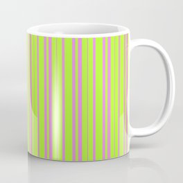 [ Thumbnail: Light Green & Violet Colored Pattern of Stripes Coffee Mug ]
