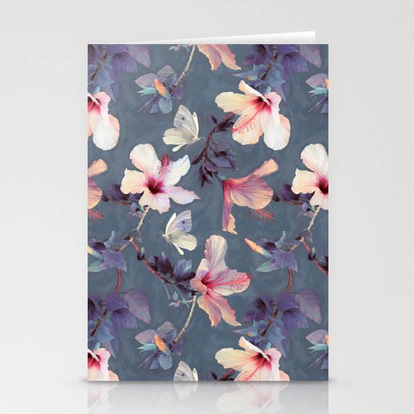 Butterflies and Hibiscus Flowers - a painted pattern Stationery Cards