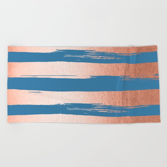 Trendy Stripes Sweet Peach Coral Pink + Saltwater Taffy Teal Beach Towel
