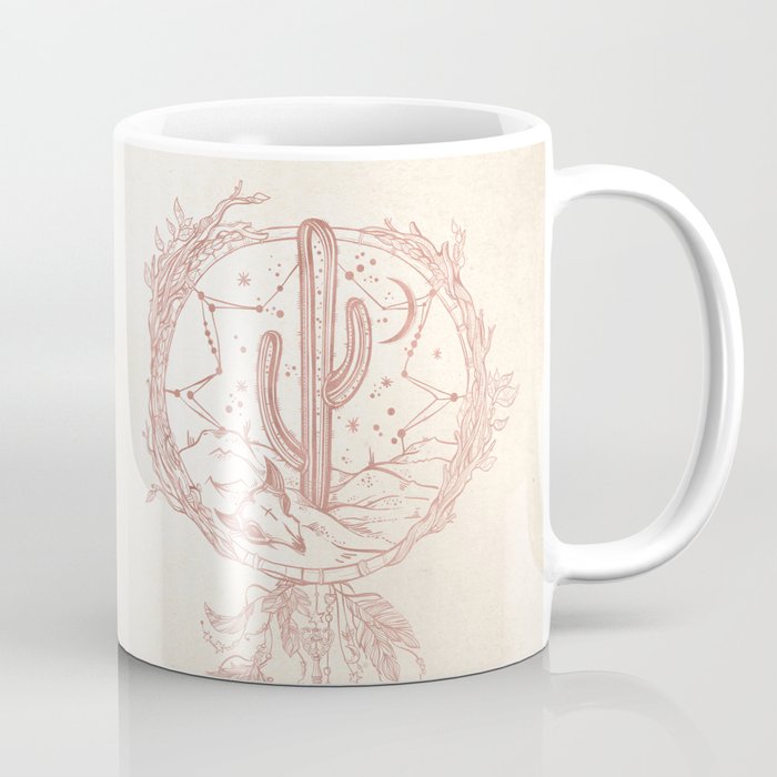 Desert Cactus Dreamcatcher Rose Gold Paper Coffee Mug