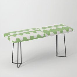Abstract Mid-Century Green & White Wavy Pattern Bench