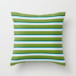 [ Thumbnail: Black, Aqua, Lavender & Green Colored Stripes Pattern Throw Pillow ]