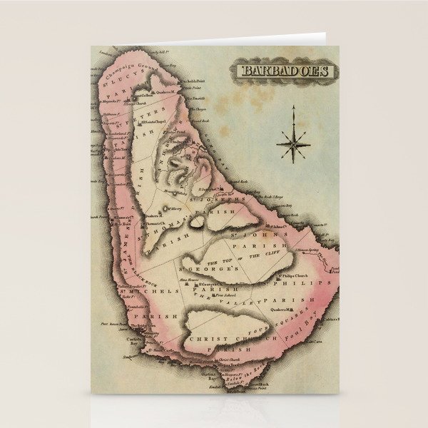 Vintage Map of Barbados (1823) Stationery Cards by BravuraMedia Society6