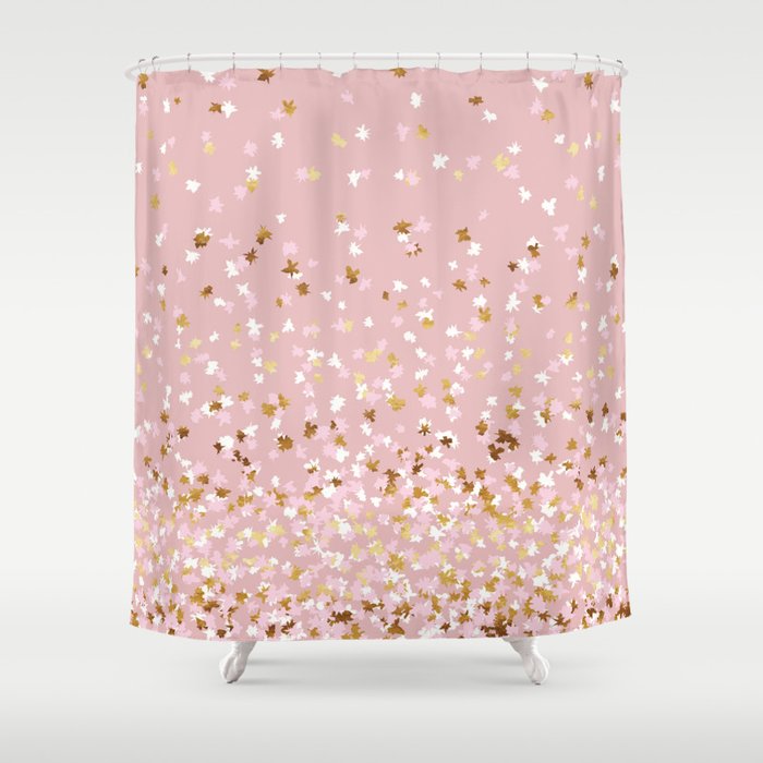 Floating Confetti Pink Blush And Gold Shower Curtain By