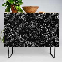 Black and White Toys Outline Pattern Credenza