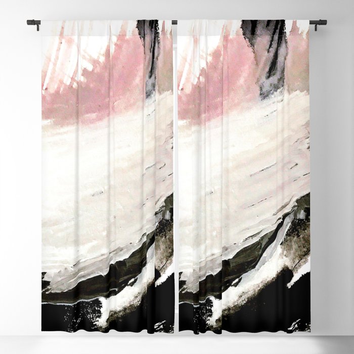 Crash: an abstract mixed media piece in black white and pink Blackout Curtain