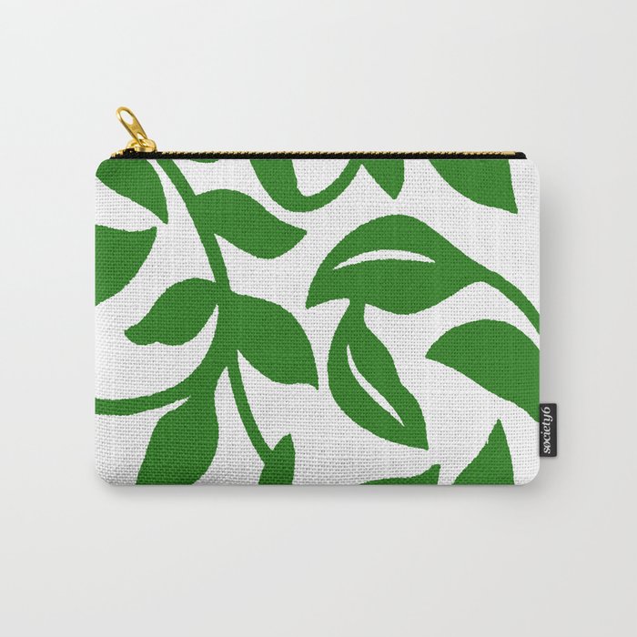 PALM LEAF VINE SWIRL IN GREEN AND WHITE Carry-All Pouch