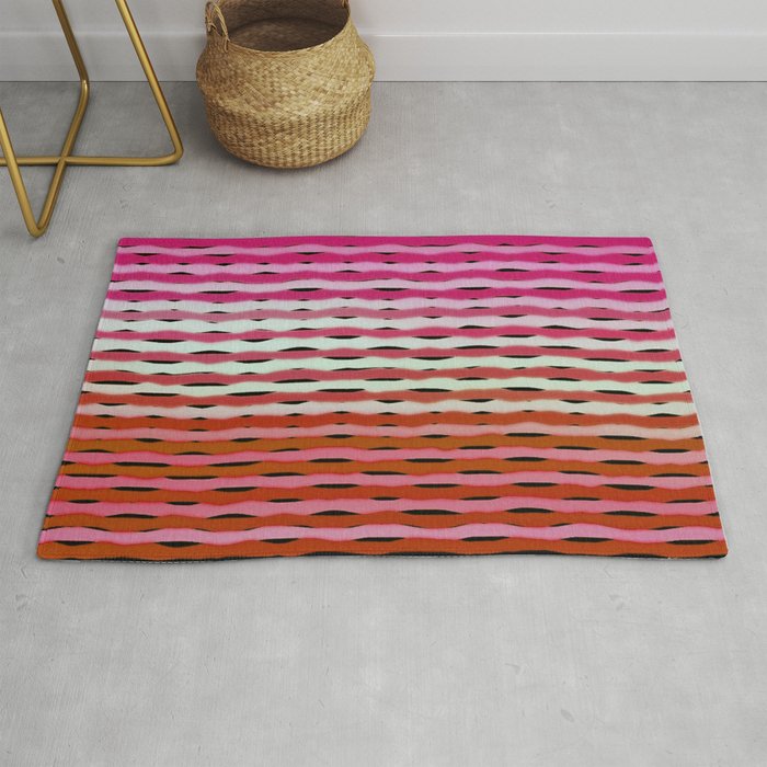 Abstract Ombre Waves Pink White Red Rug