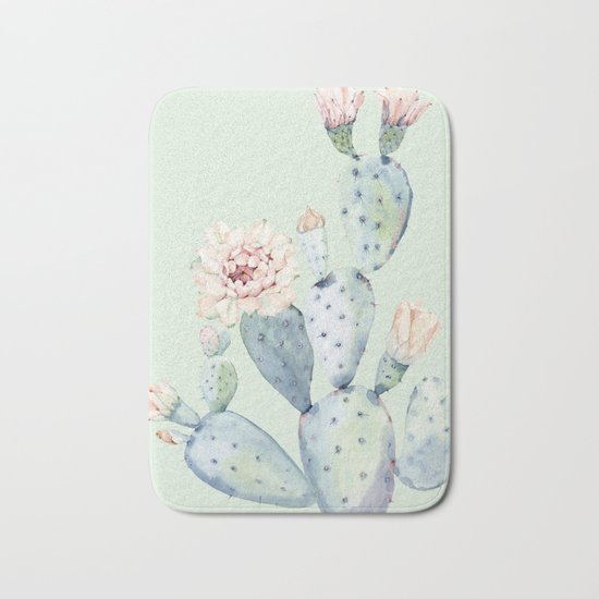 Prettiest Mint Cactus Rose Bath Mat