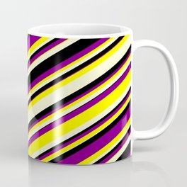 [ Thumbnail: Purple, Yellow, Light Yellow & Black Colored Lines/Stripes Pattern Coffee Mug ]
