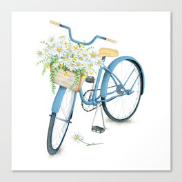 Vintage Blue Bicycle with Camomile Flowers Canvas Print