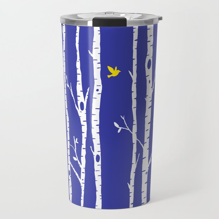 Birch trees with yellow birds Travel Mug