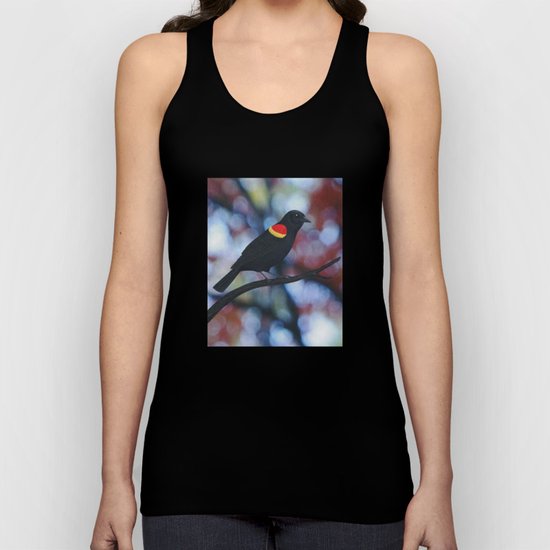 red winged blackbird male bokeh Unisex Tank Top